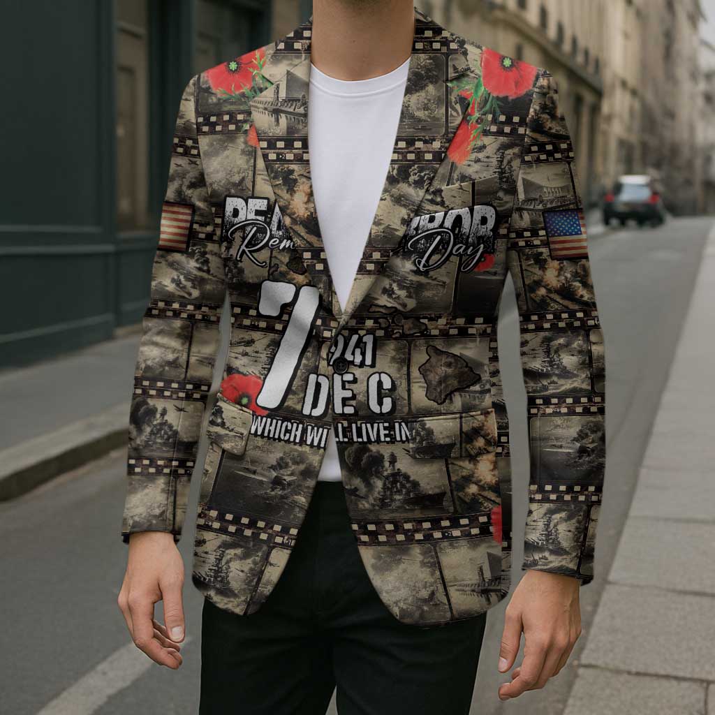 Pearl Harbor Remembrance Day Personalized Blazer Memories of December 7 with Red Poppy Lei - Polynesian Pride