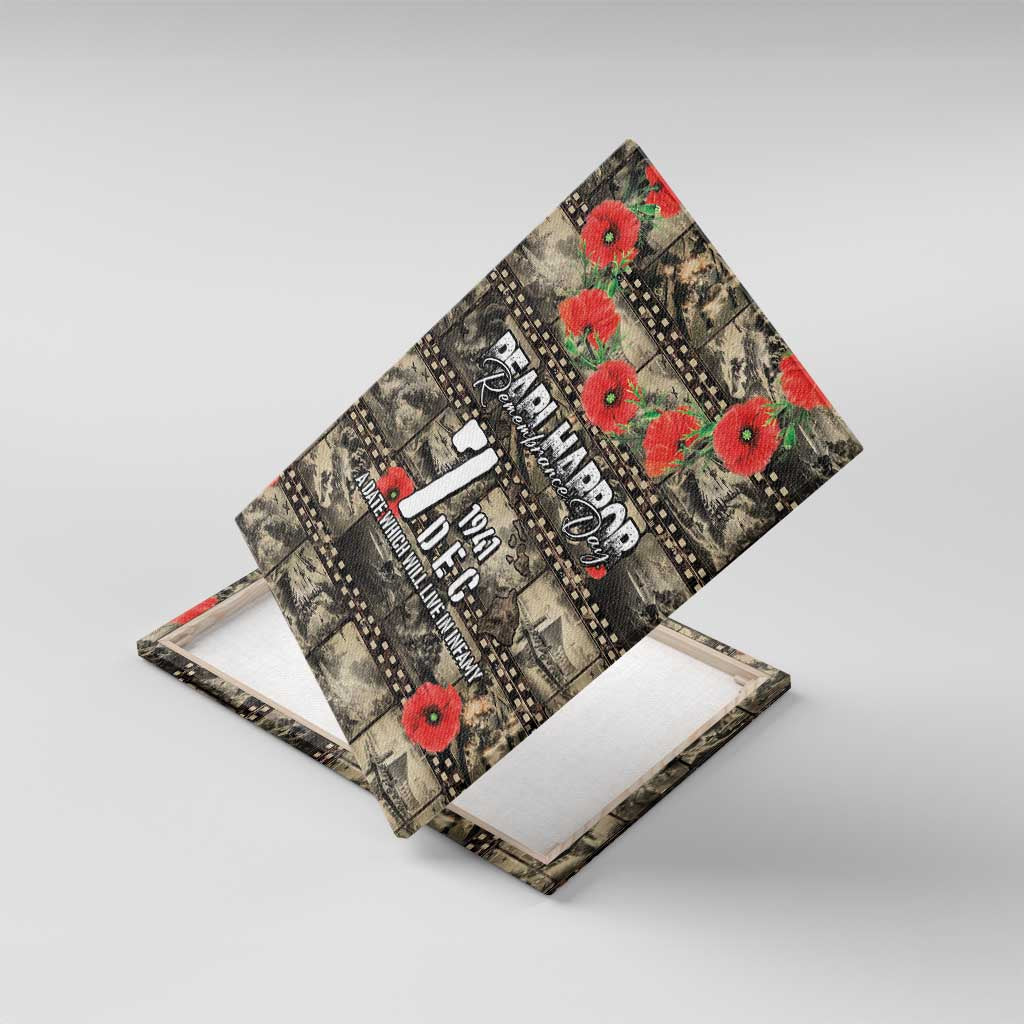 Pearl Harbor Remembrance Day Canvas Wall Art Memories of December 7 with Red Poppy Lei - Polynesian Pride