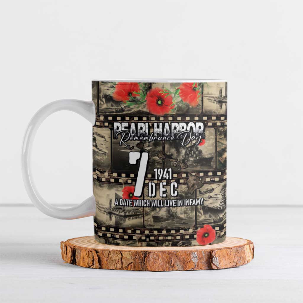 Pearl Harbor Remembrance Day Personalized Ceramic Mug Memories of December 7 with Red Poppy Lei - Polynesian Pride