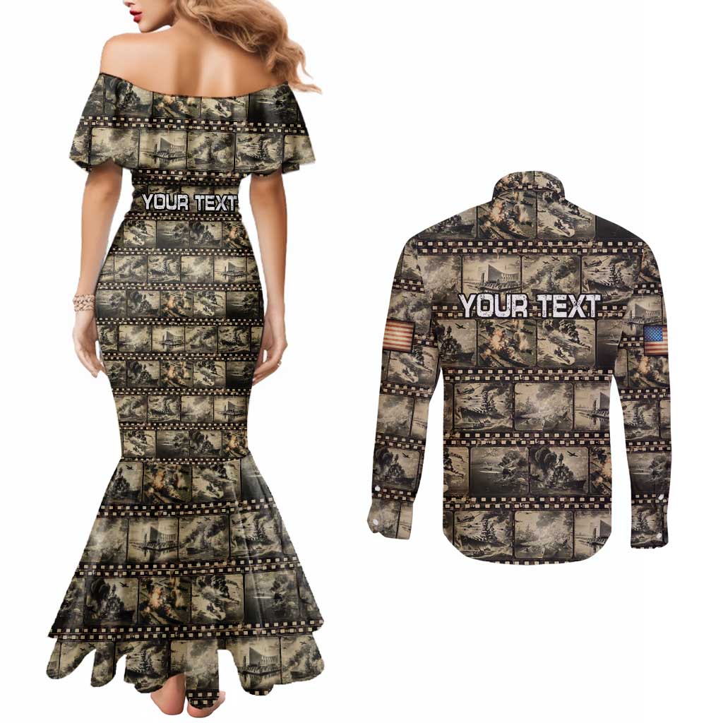 Pearl Harbor Remembrance Day Personalized Couples Matching Mermaid Dress and Long Sleeve Button Shirt Memories of December 7 with Red Poppy Lei - Polynesian Pride