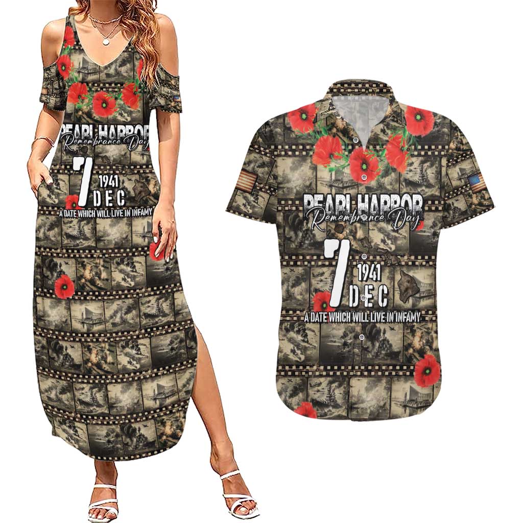 Pearl Harbor Remembrance Day Personalized Couples Matching Summer Maxi Dress and Hawaiian Shirt Memories of December 7 with Red Poppy Lei - Polynesian Pride