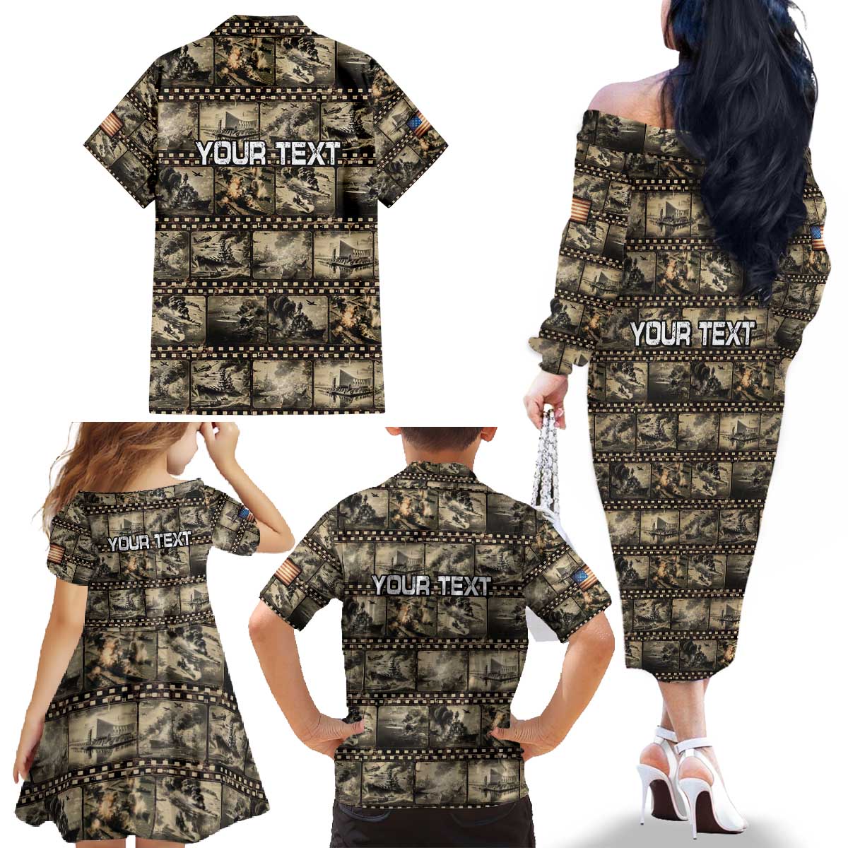 Pearl Harbor Remembrance Day Personalized Family Matching Off The Shoulder Long Sleeve Dress and Hawaiian Shirt Memories of December 7 with Red Poppy Lei - Polynesian Pride