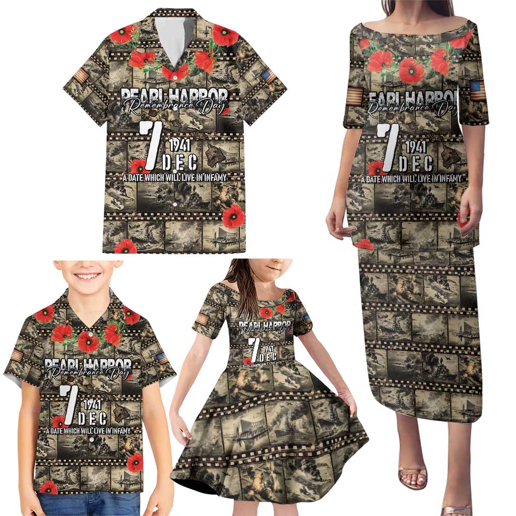 Pearl Harbor Remembrance Day Personalized Family Matching Puletasi and Hawaiian Shirt Memories of December 7 with Red Poppy Lei - Polynesian Pride