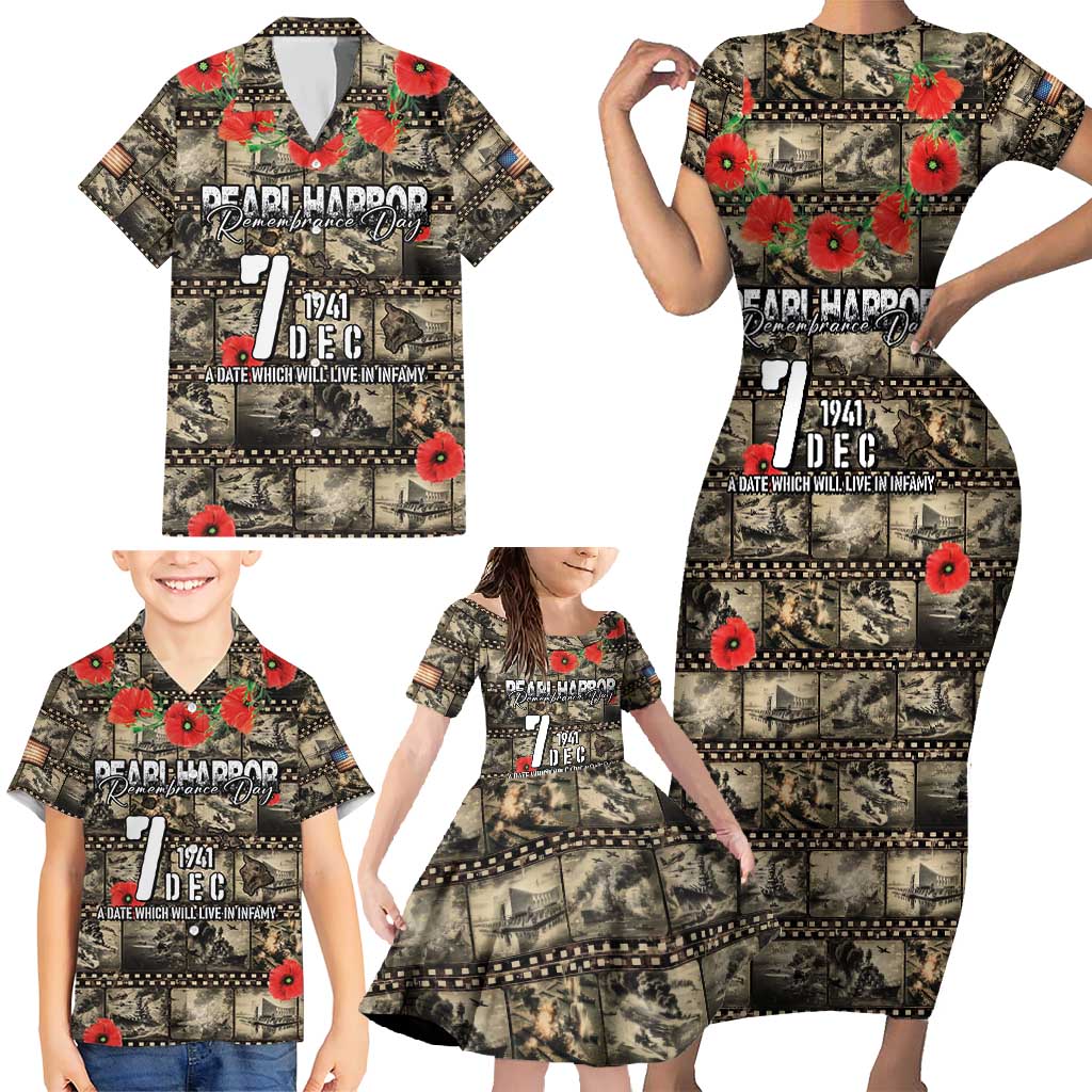 Pearl Harbor Remembrance Day Personalized Family Matching Short Sleeve Bodycon Dress and Hawaiian Shirt Memories of December 7 with Red Poppy Lei - Polynesian Pride
