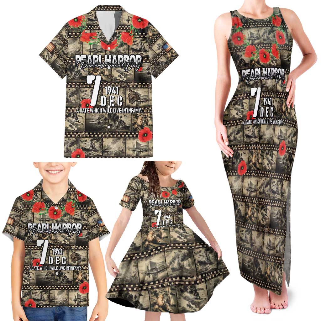 Pearl Harbor Remembrance Day Personalized Family Matching Tank Maxi Dress and Hawaiian Shirt Memories of December 7 with Red Poppy Lei - Polynesian Pride