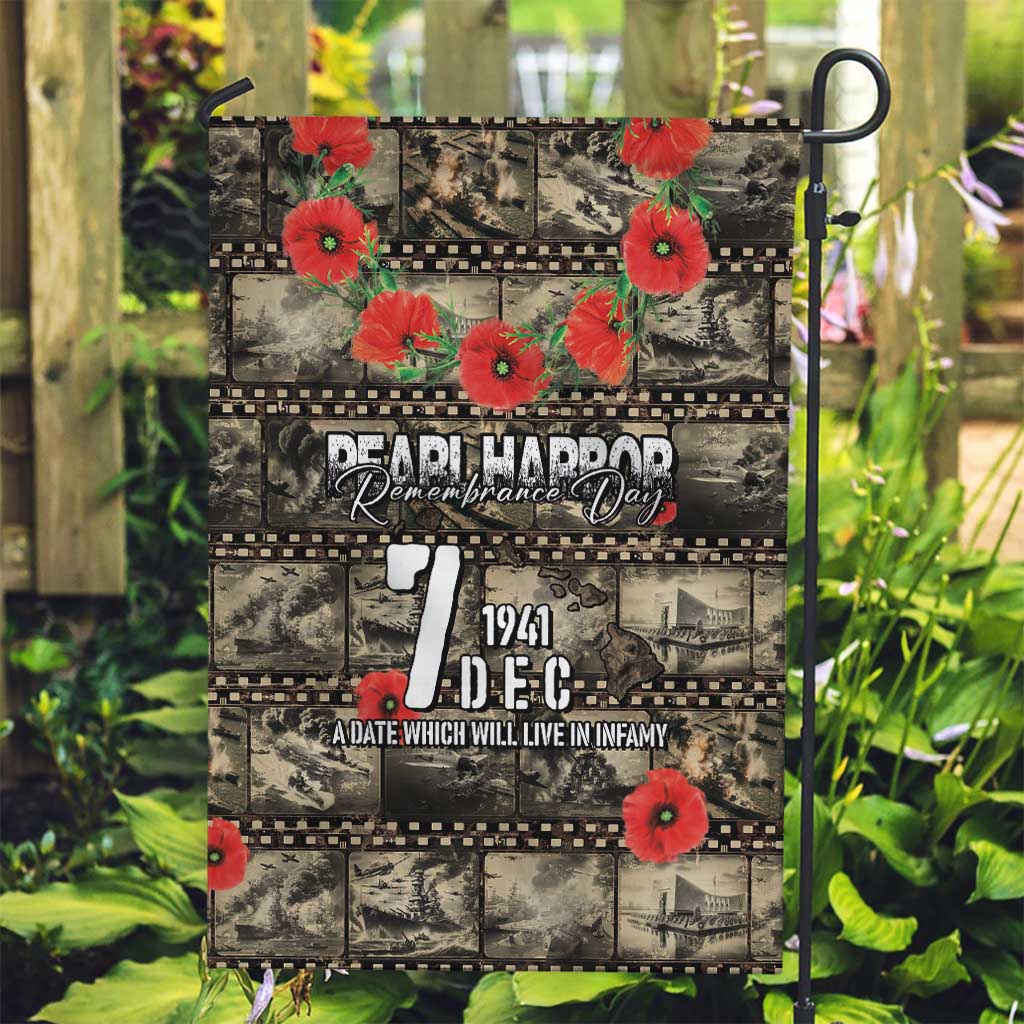 Pearl Harbor Remembrance Day Garden Flag Memories of December 7 with Red Poppy Lei - Polynesian Pride