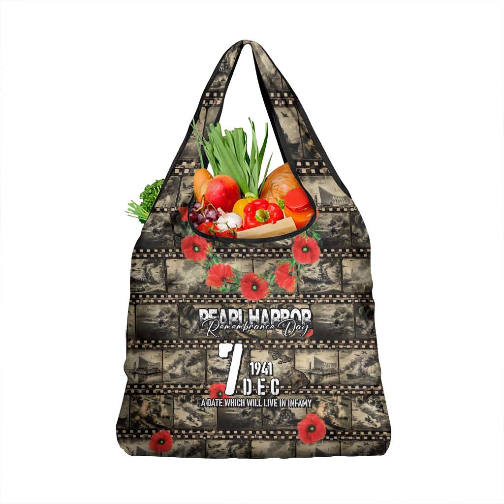 Pearl Harbor Remembrance Day Grocery Bag Memories of December 7 with Red Poppy Lei - Polynesian Pride