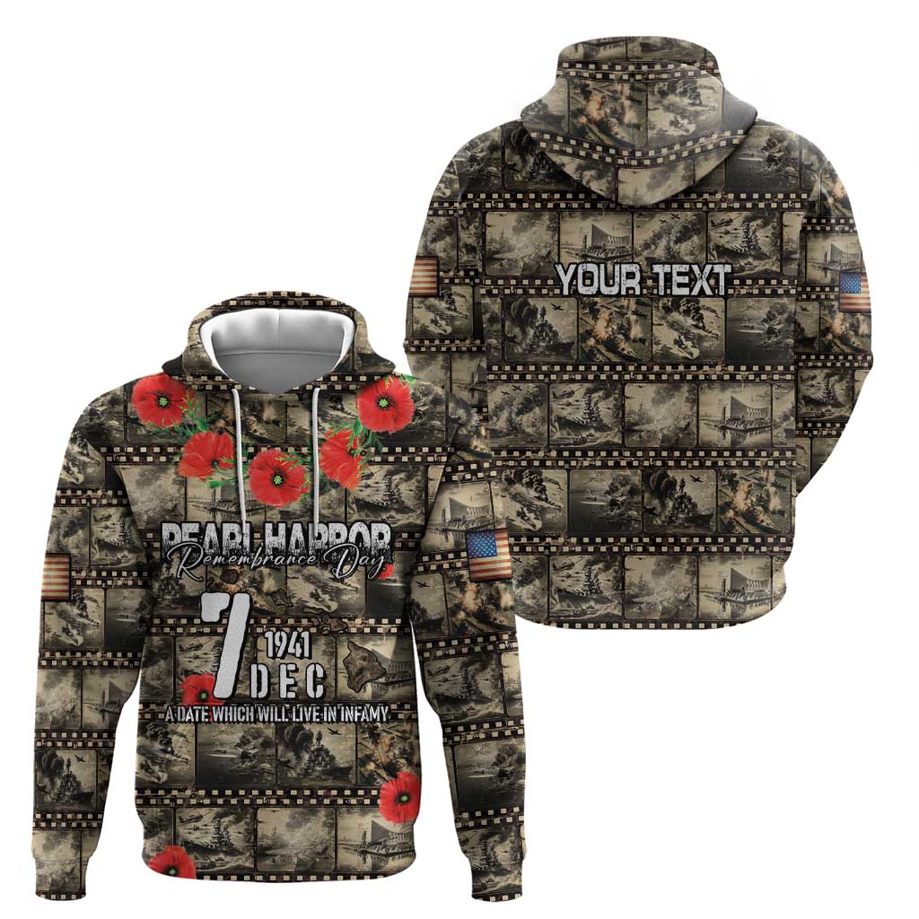 Pearl Harbor Remembrance Day Personalized Hoodie Memories of December 7 with Red Poppy Lei - Polynesian Pride