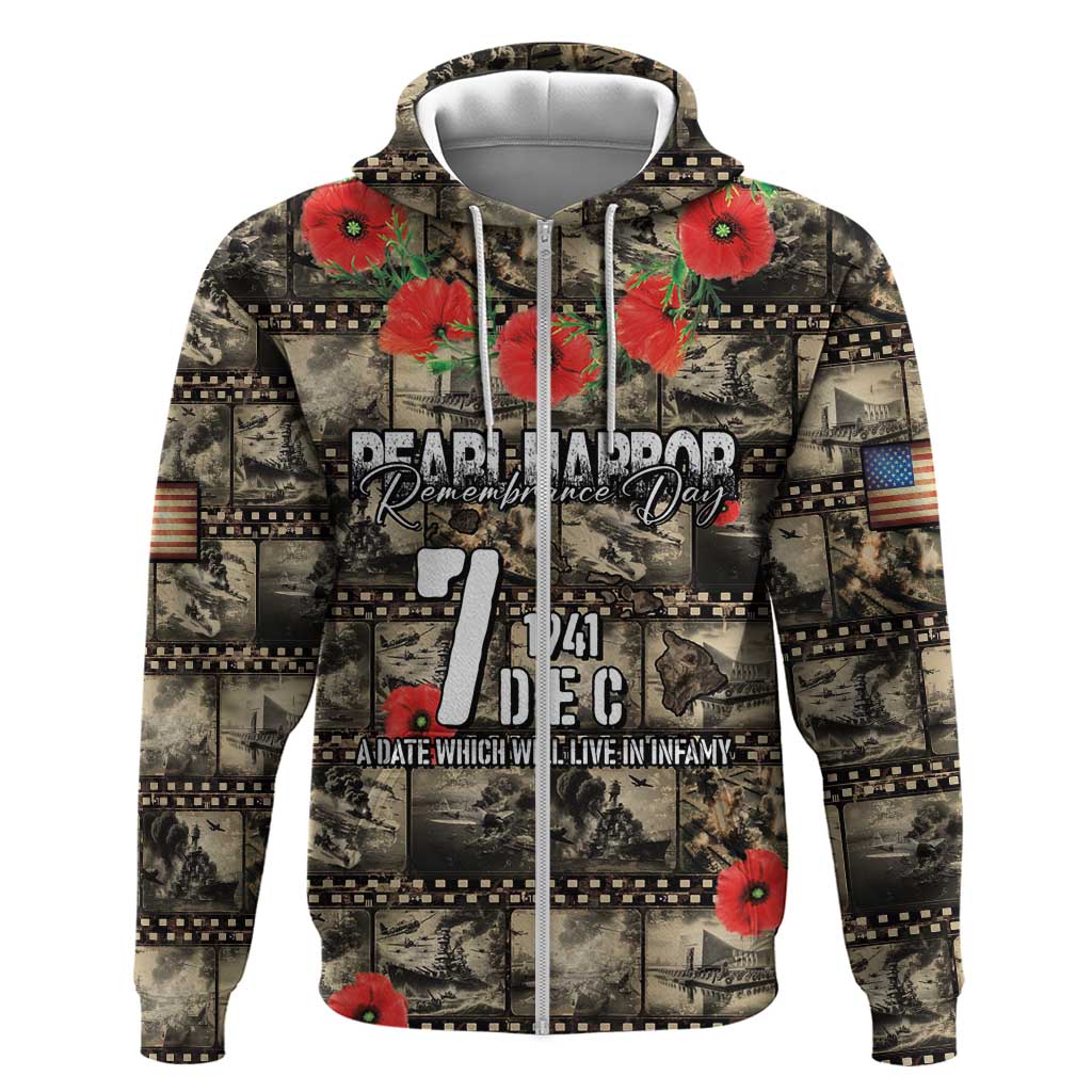 Pearl Harbor Remembrance Day Personalized Hoodie Memories of December 7 with Red Poppy Lei - Polynesian Pride