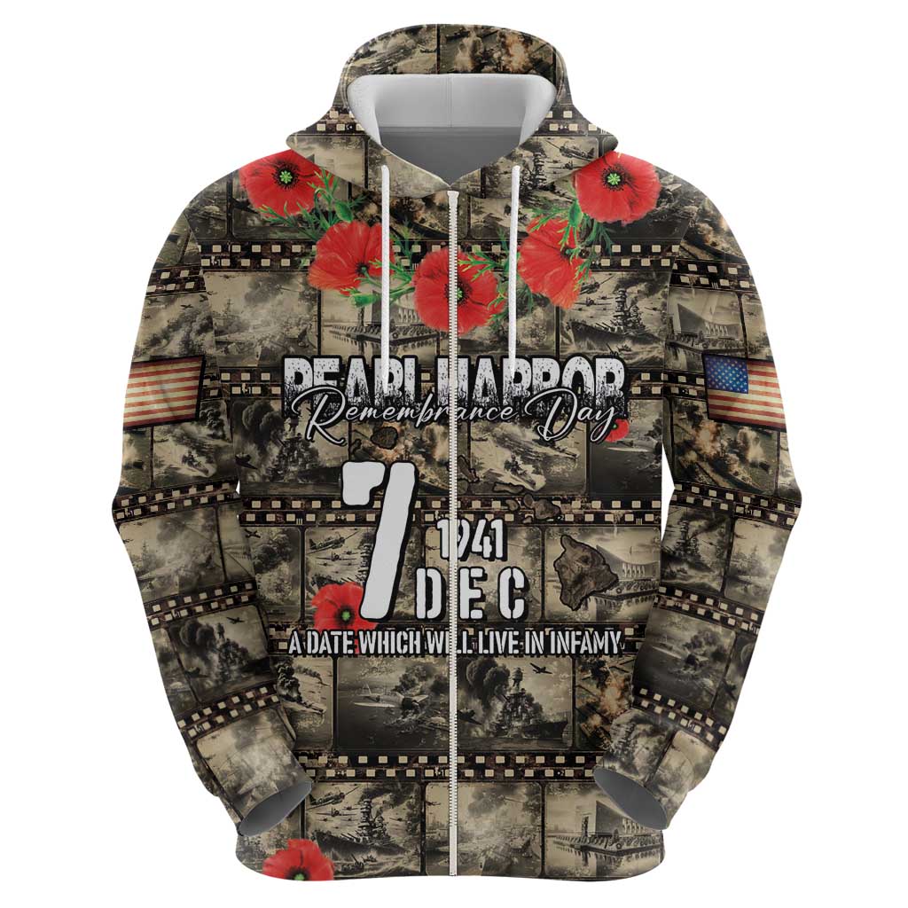 Pearl Harbor Remembrance Day Personalized Hoodie Memories of December 7 with Red Poppy Lei - Polynesian Pride