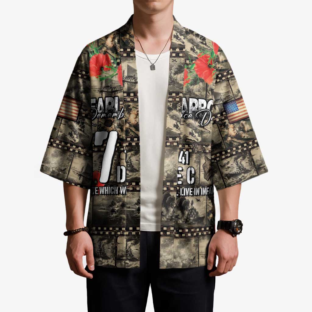 Pearl Harbor Remembrance Day Personalized Kimono Memories of December 7 with Red Poppy Lei - Polynesian Pride