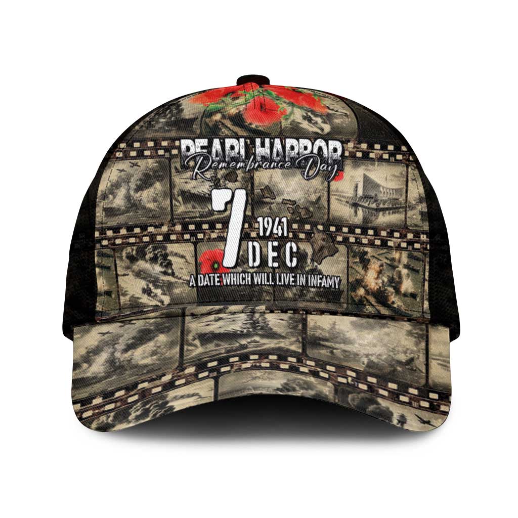 Pearl Harbor Remembrance Day Personalized Mesh Trucker Cap Memories of December 7 with Red Poppy Lei - Polynesian Pride