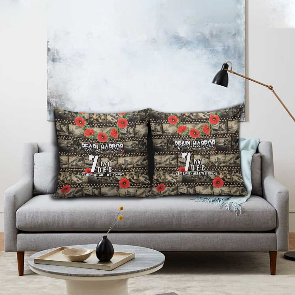 Pearl Harbor Remembrance Day Pillow Cover Memories of December 7 with Red Poppy Lei - Polynesian Pride