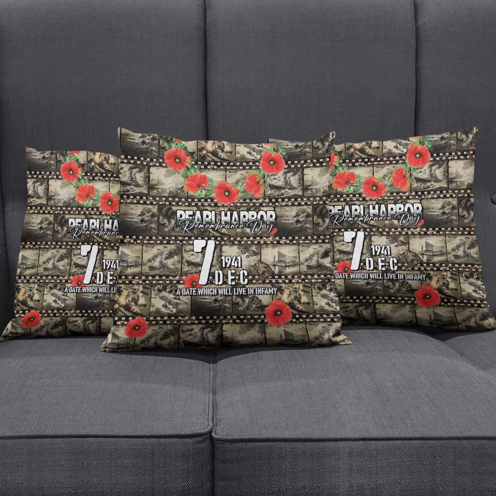 Pearl Harbor Remembrance Day Pillow Cover Memories of December 7 with Red Poppy Lei - Polynesian Pride