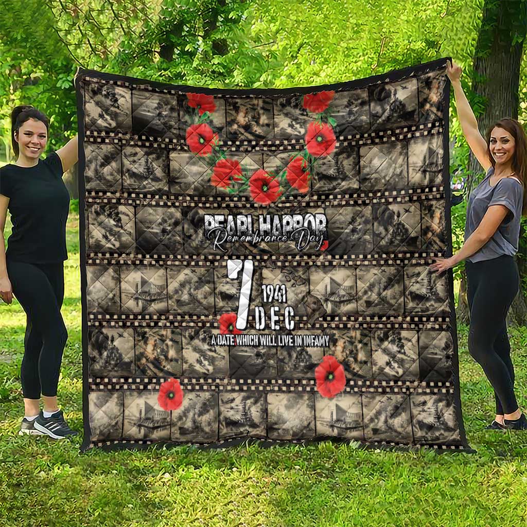 Pearl Harbor Remembrance Day Quilt Memories of December 7 with Red Poppy Lei - Polynesian Pride