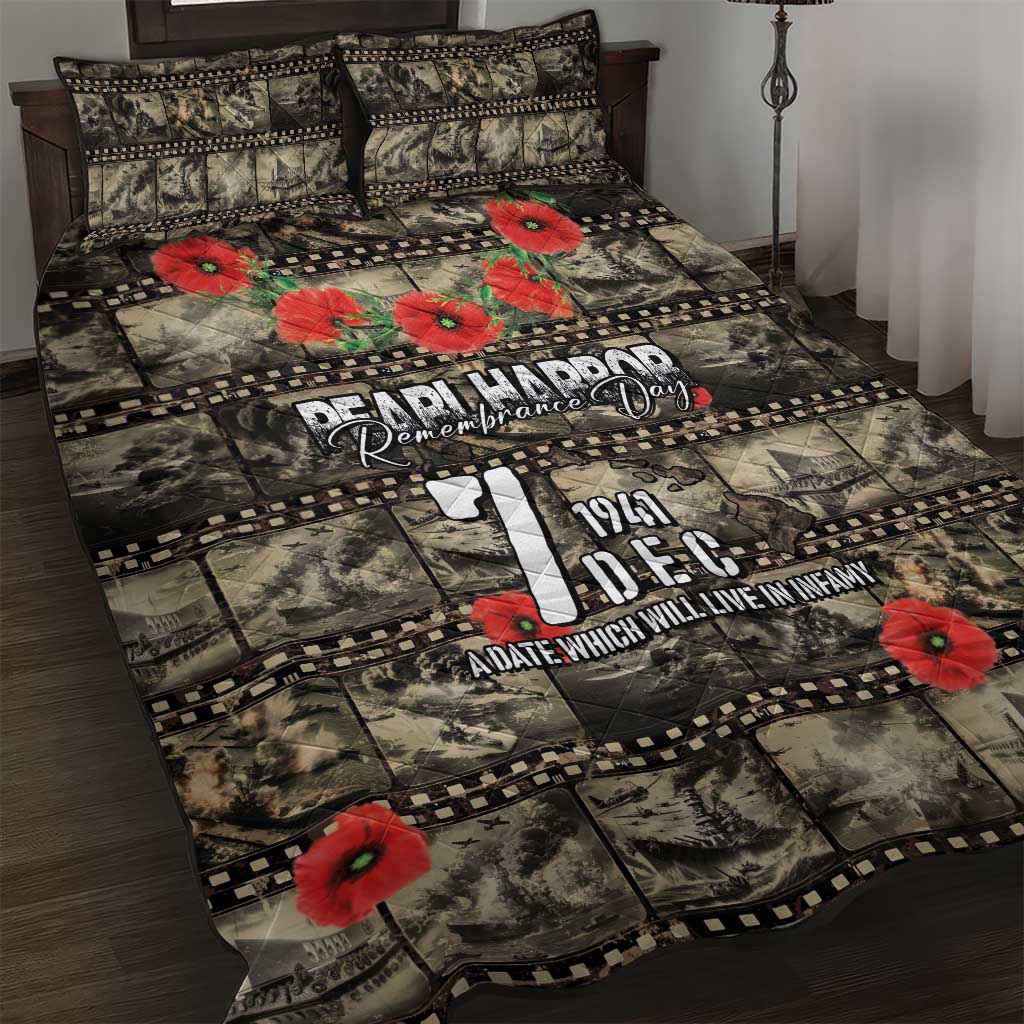 Pearl Harbor Remembrance Day Quilt Bed Set Memories of December 7 with Red Poppy Lei - Polynesian Pride