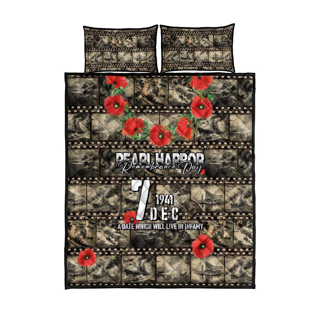 Pearl Harbor Remembrance Day Quilt Bed Set Memories of December 7 with Red Poppy Lei - Polynesian Pride