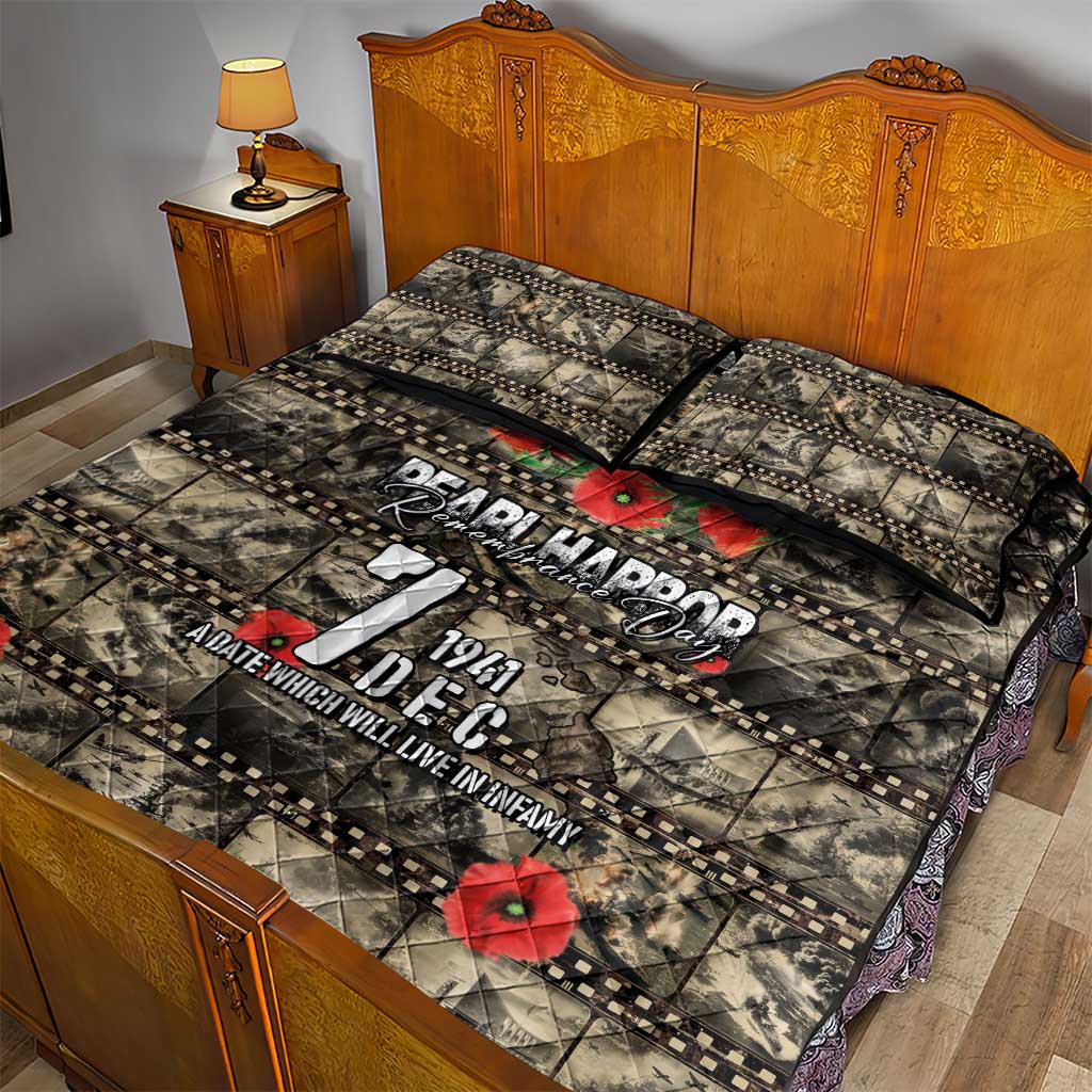 Pearl Harbor Remembrance Day Quilt Bed Set Memories of December 7 with Red Poppy Lei - Polynesian Pride