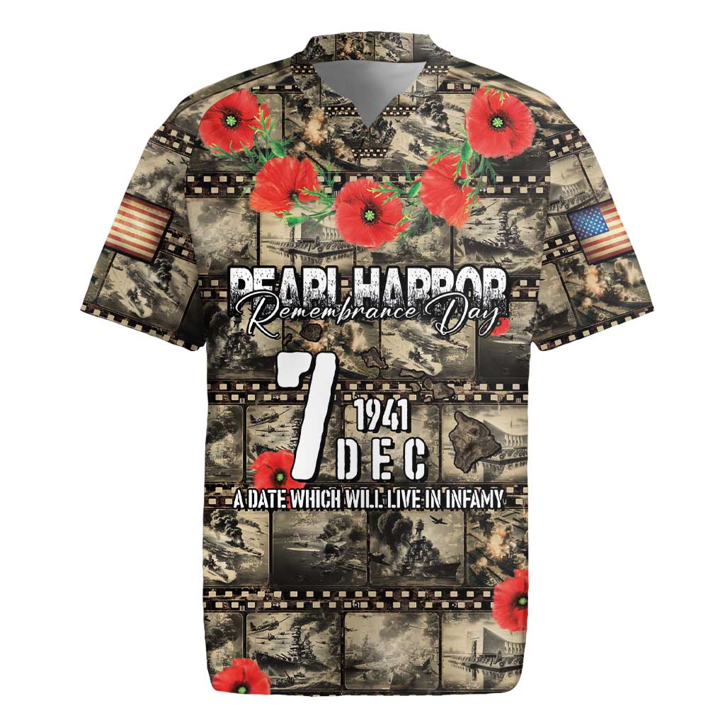 Pearl Harbor Remembrance Day Personalized Rugby Jersey Memories of December 7 with Red Poppy Lei - Polynesian Pride