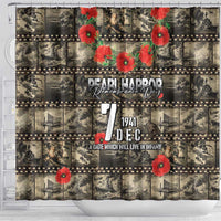Pearl Harbor Remembrance Day Shower Curtain Memories of December 7 with Red Poppy Lei - Polynesian Pride