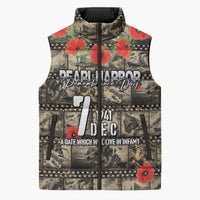 Pearl Harbor Remembrance Day Personalized Sleeveless Puffer Jacket Memories of December 7 with Red Poppy Lei LT03 Unisex Beige - Polynesian Pride