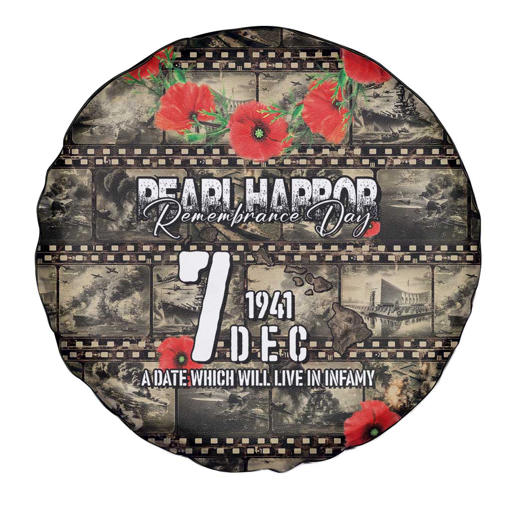 Pearl Harbor Remembrance Day Spare Tire Cover Memories of December 7 with Red Poppy Lei - Polynesian Pride