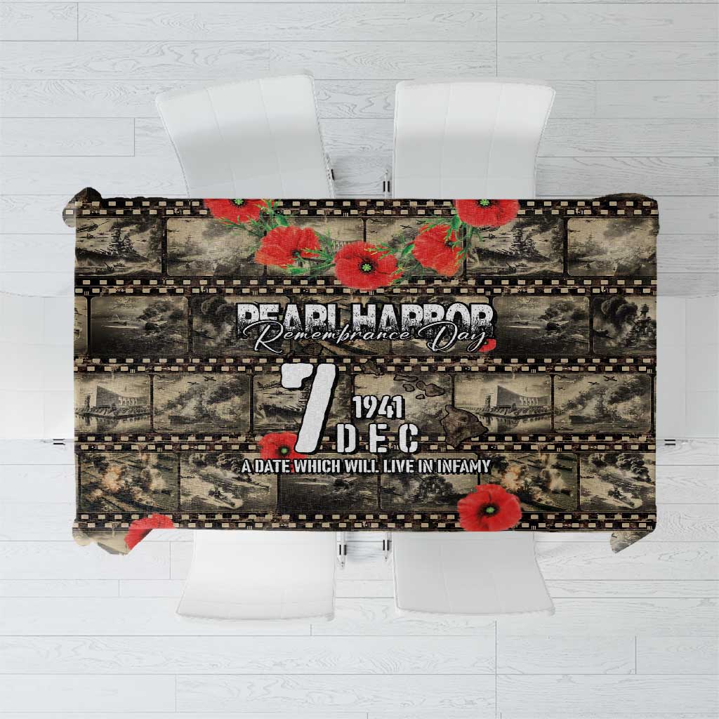 Pearl Harbor Remembrance Day Tablecloth Memories of December 7 with Red Poppy Lei - Polynesian Pride