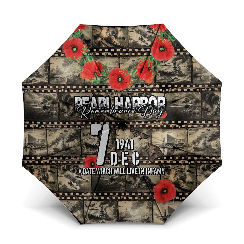 Pearl Harbor Remembrance Day Umbrella Memories of December 7 with Red Poppy Lei - Polynesian Pride