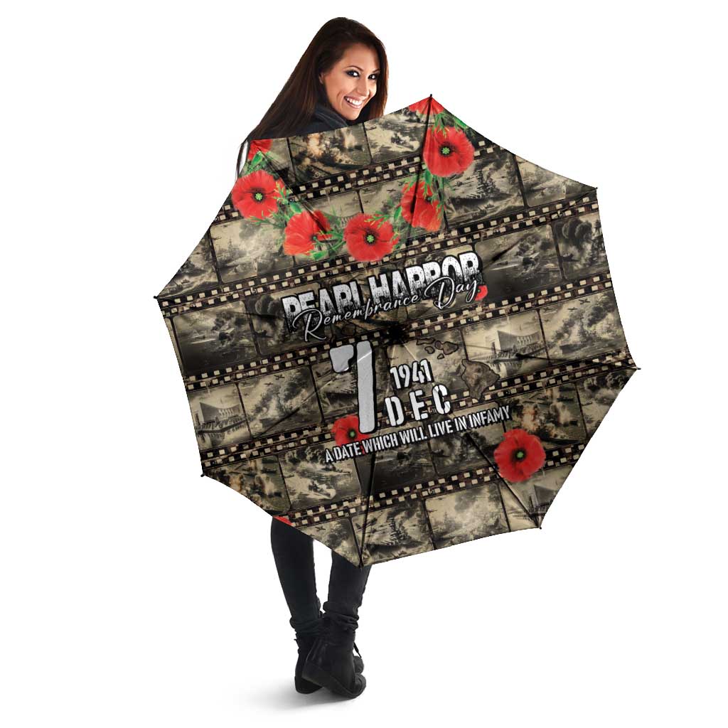 Pearl Harbor Remembrance Day Umbrella Memories of December 7 with Red Poppy Lei - Polynesian Pride