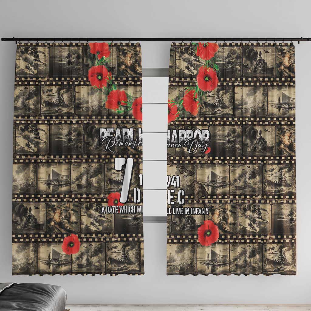 Pearl Harbor Remembrance Day Window Curtain Memories of December 7 with Red Poppy Lei - Polynesian Pride