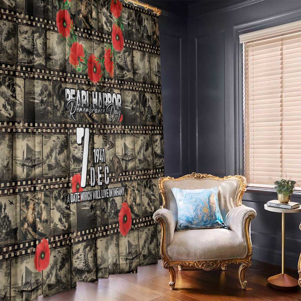 Pearl Harbor Remembrance Day Window Curtain Memories of December 7 with Red Poppy Lei - Polynesian Pride
