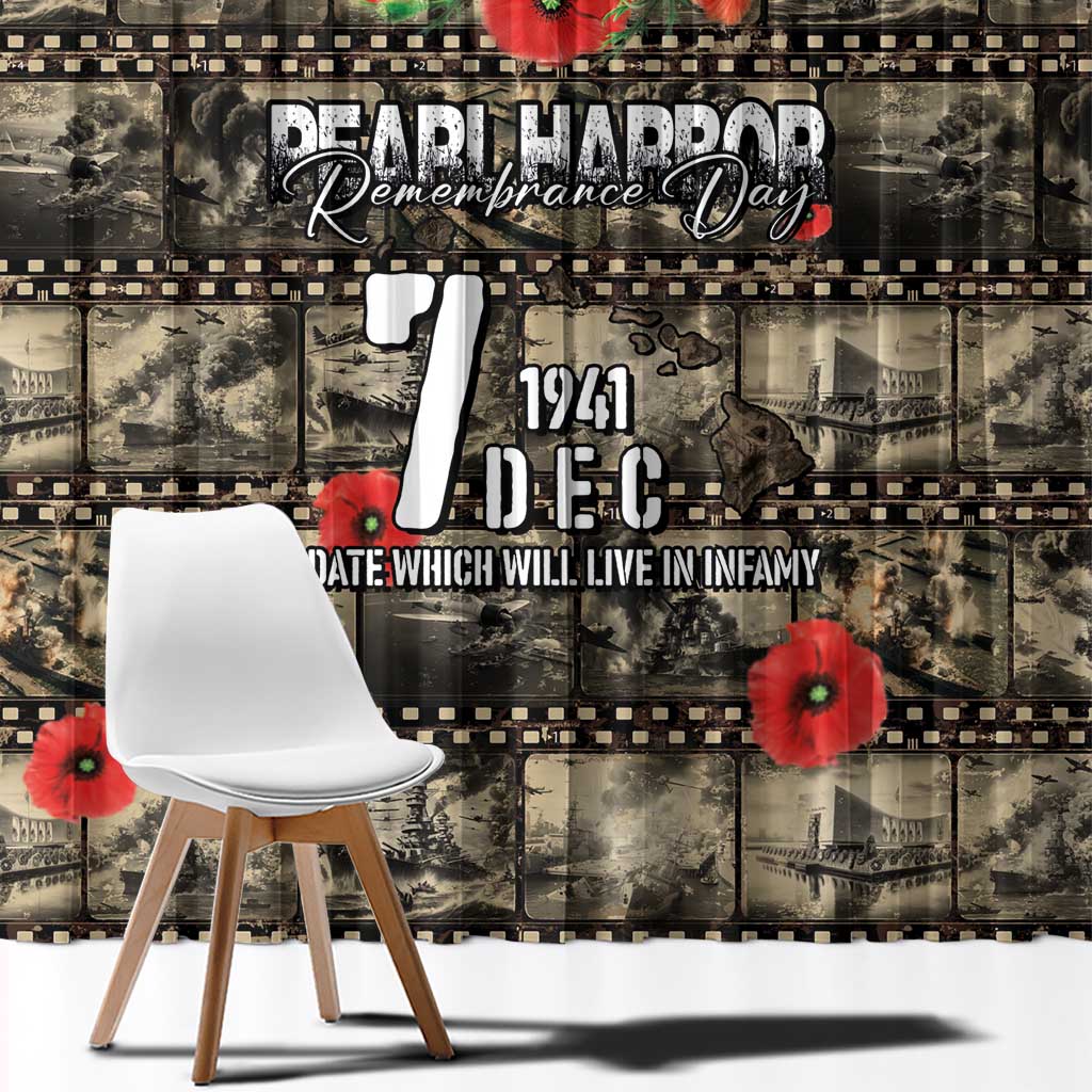 Pearl Harbor Remembrance Day Window Curtain Memories of December 7 with Red Poppy Lei - Polynesian Pride