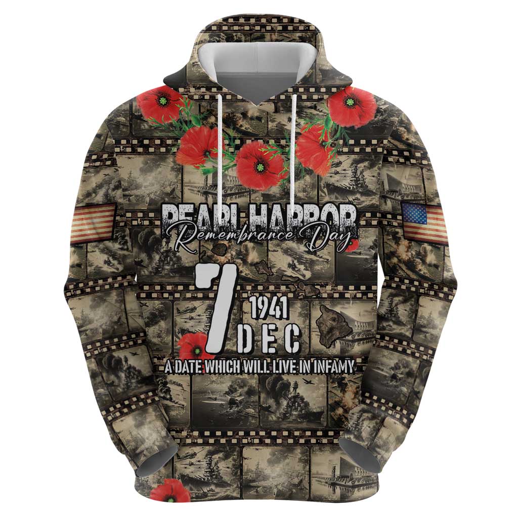 Pearl Harbor Remembrance Day Personalized Zip Hoodie Memories of December 7 with Red Poppy Lei - Polynesian Pride