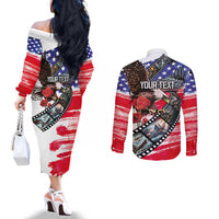 Pearl Harbor Remembrance Day Personalized Couples Matching Off The Shoulder Long Sleeve Dress and Long Sleeve Button Shirt Lest We Forget - The Bald Eagle Remembers LT03 - Polynesian Pride