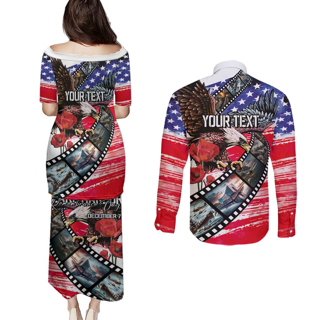 Pearl Harbor Remembrance Day Personalized Couples Matching Puletasi and Long Sleeve Button Shirt Lest We Forget - The Bald Eagle Remembers LT03 - Polynesian Pride