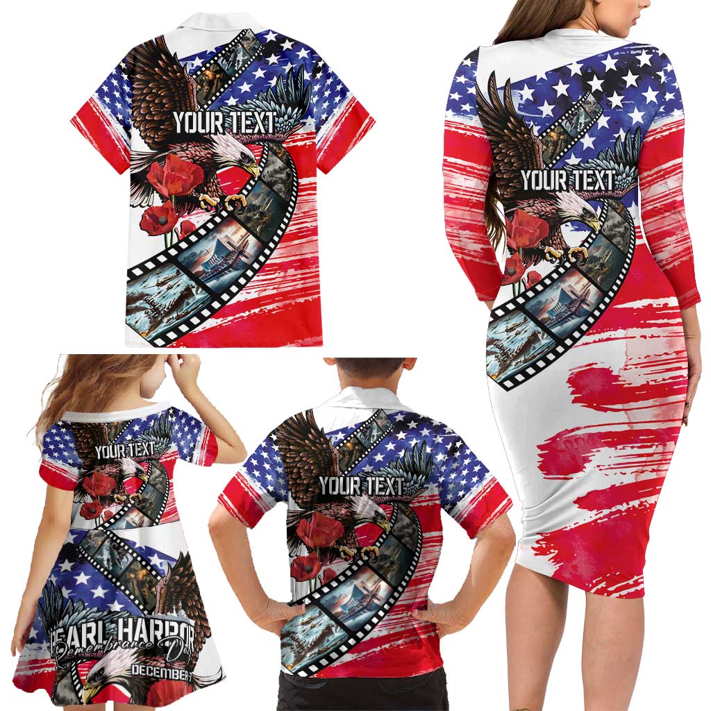 Pearl Harbor Remembrance Day Personalized Family Matching Long Sleeve Bodycon Dress and Hawaiian Shirt Lest We Forget - The Bald Eagle Remembers - Polynesian Pride