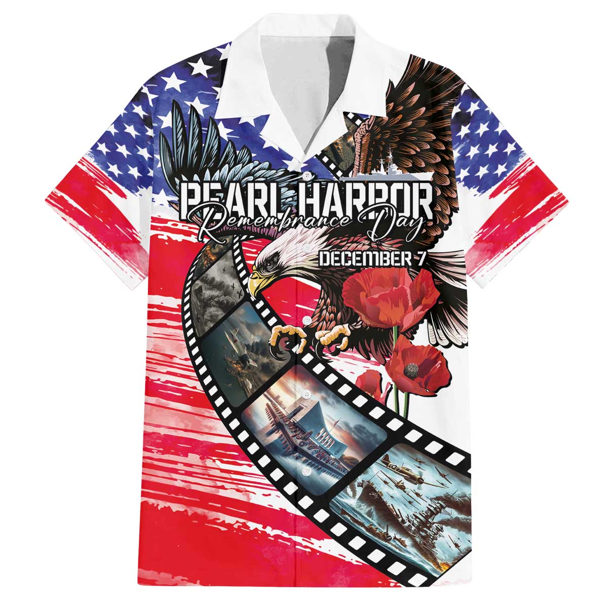 Pearl Harbor Remembrance Day Personalized Family Matching Off The Shoulder Long Sleeve Dress and Hawaiian Shirt Lest We Forget - The Bald Eagle Remembers - Polynesian Pride