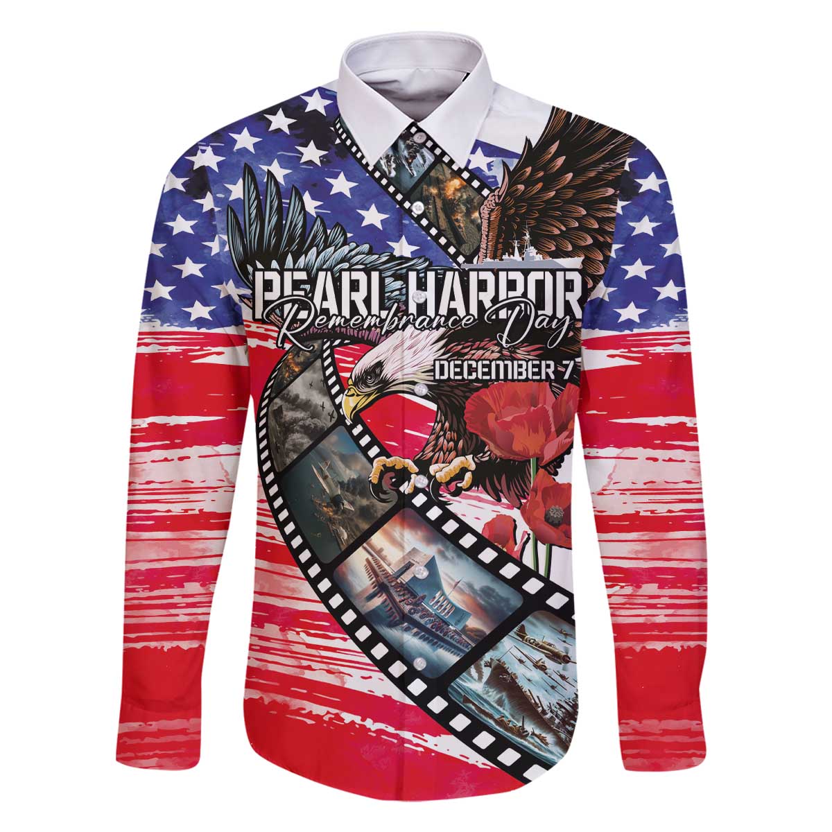 Pearl Harbor Remembrance Day Personalized Family Matching Off The Shoulder Long Sleeve Dress and Hawaiian Shirt Lest We Forget - The Bald Eagle Remembers - Polynesian Pride