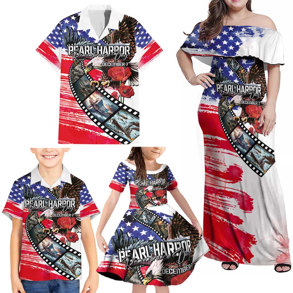Pearl Harbor Remembrance Day Personalized Family Matching Off Shoulder Maxi Dress and Hawaiian Shirt Lest We Forget - The Bald Eagle Remembers - Polynesian Pride