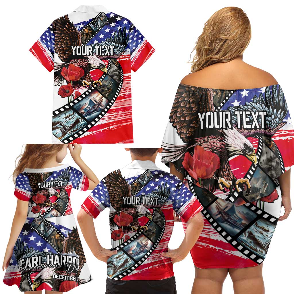 Pearl Harbor Remembrance Day Personalized Family Matching Off Shoulder Short Dress and Hawaiian Shirt Lest We Forget - The Bald Eagle Remembers - Polynesian Pride