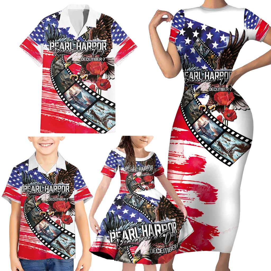 Pearl Harbor Remembrance Day Personalized Family Matching Short Sleeve Bodycon Dress and Hawaiian Shirt Lest We Forget - The Bald Eagle Remembers - Polynesian Pride