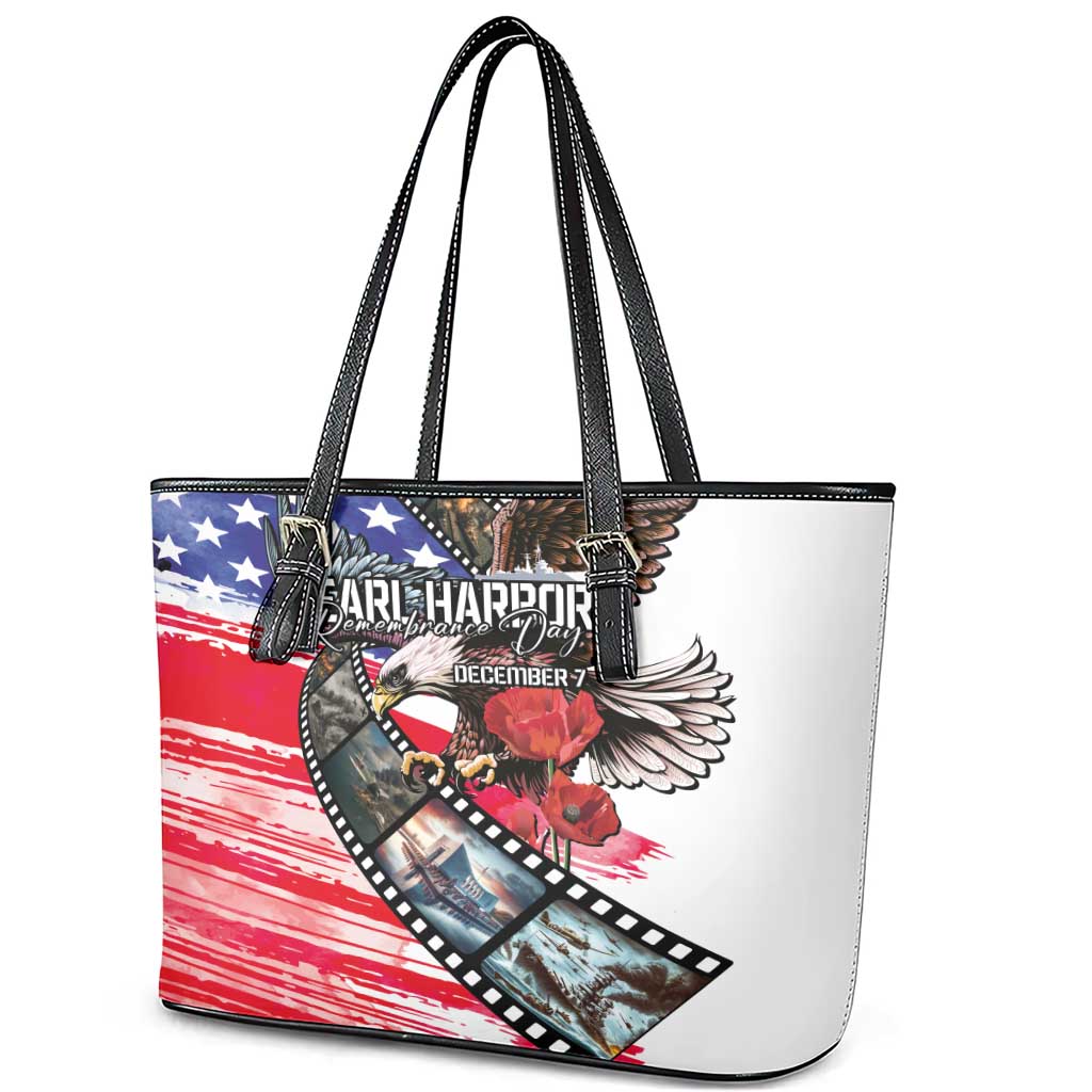 Pearl Harbor Remembrance Day Leather Tote Bag Lest We Forget - The Bald Eagle Remembers - Polynesian Pride
