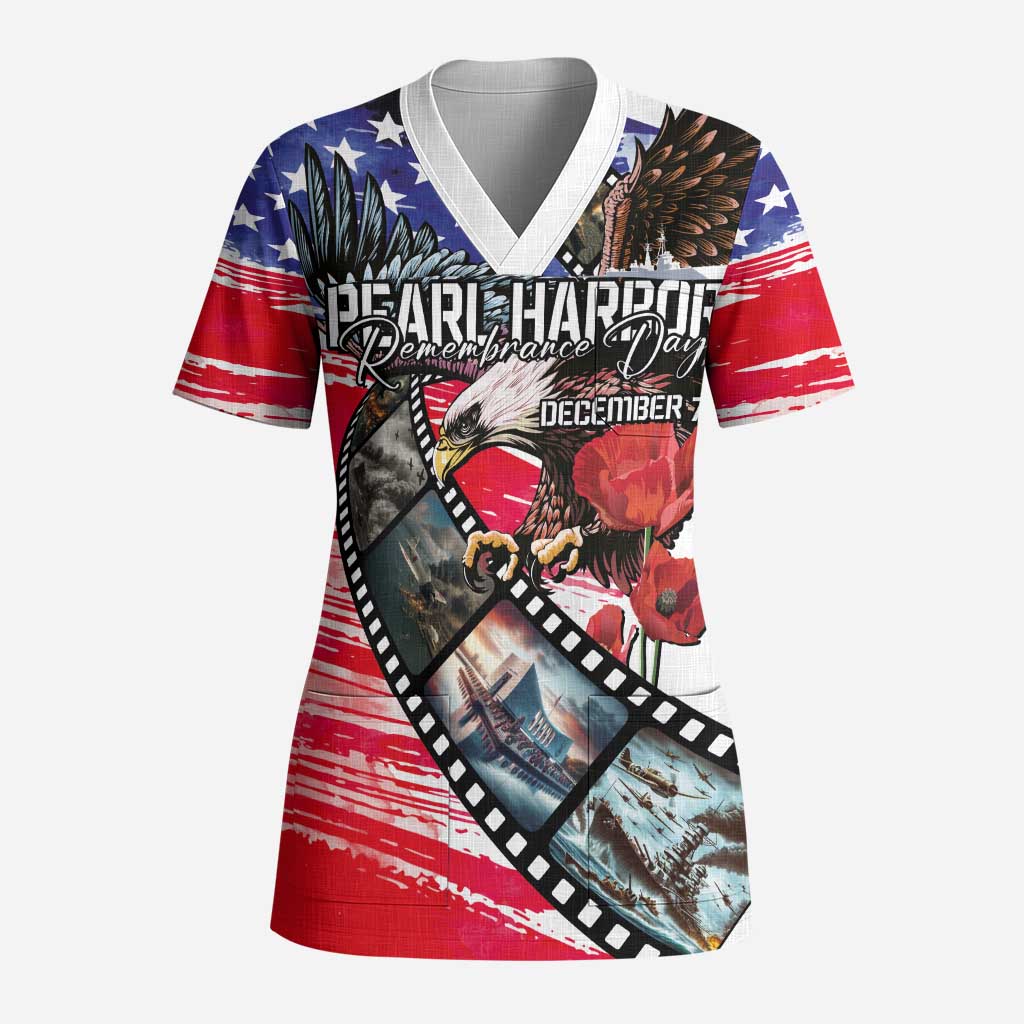 Pearl Harbor Remembrance Day Personalized Scrub Top Lest We Forget - The Bald Eagle Remembers - Polynesian Pride