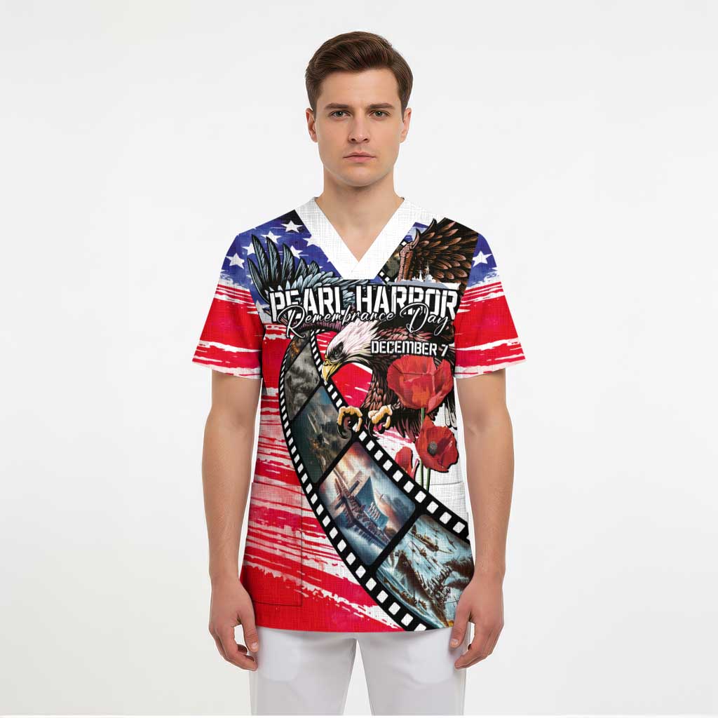 Pearl Harbor Remembrance Day Personalized Scrub Top Lest We Forget - The Bald Eagle Remembers - Polynesian Pride