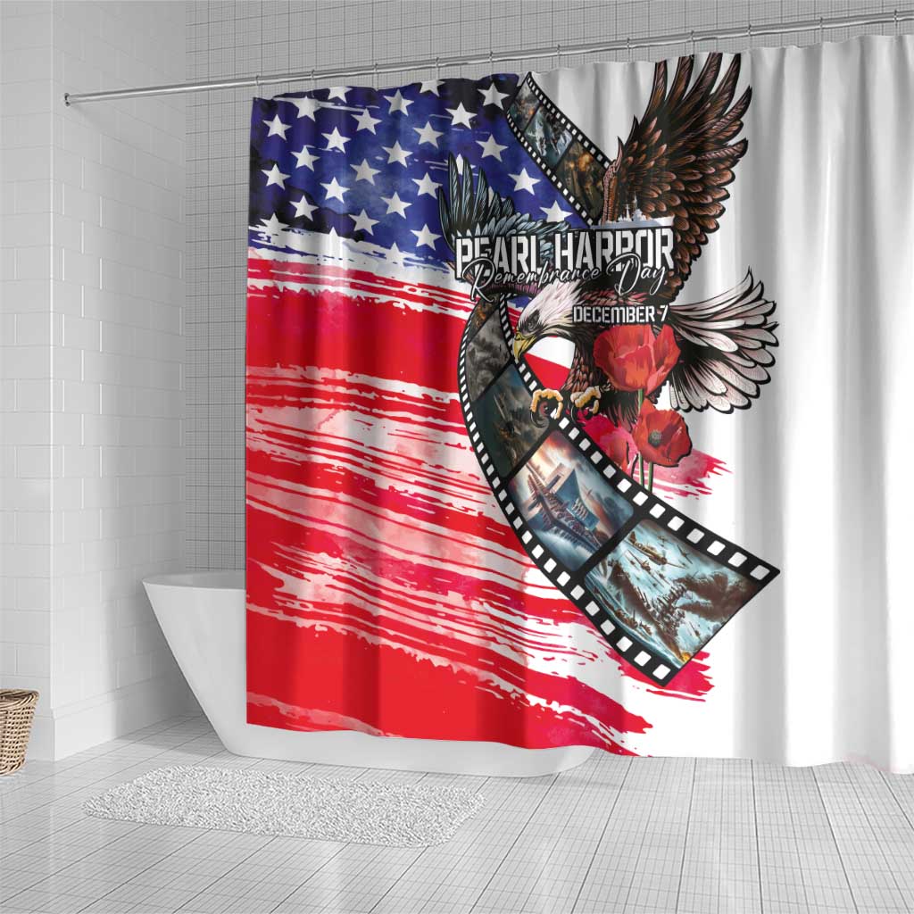 Pearl Harbor Remembrance Day Shower Curtain Lest We Forget - The Bald Eagle Remembers - Polynesian Pride