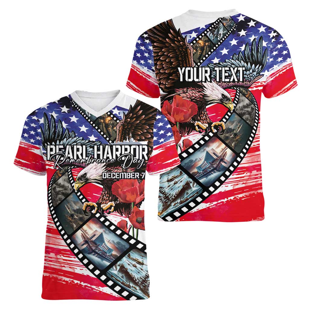 Pearl Harbor Remembrance Day Personalized Women V-Neck T-Shirt Lest We Forget - The Bald Eagle Remembers - Polynesian Pride