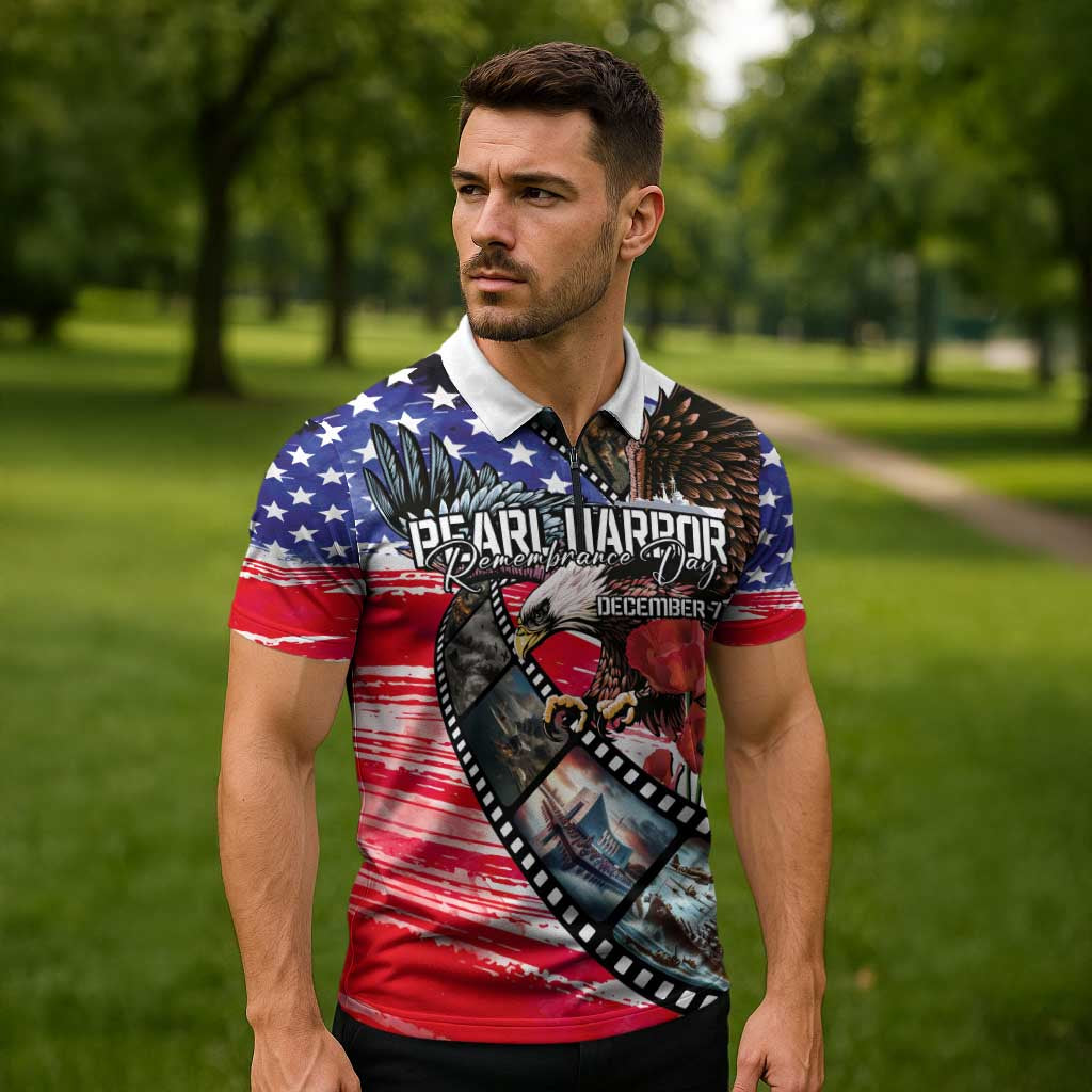 Pearl Harbor Remembrance Day Personalized Zipper Polo Shirt Lest We Forget - The Bald Eagle Remembers - Polynesian Pride