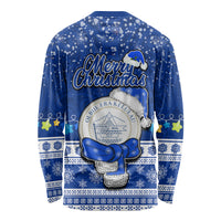 Palau Christmas Long Sleeve Shirt Snowman Hugs Palau Coat of Arms Maori Pattern Blue Style LT03 - Polynesian Pride