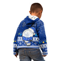 Personalised Palau Christmas Kid Hoodie Snowman Hugs Palau Coat of Arms Maori Pattern Blue Style LT03 - Polynesian Pride