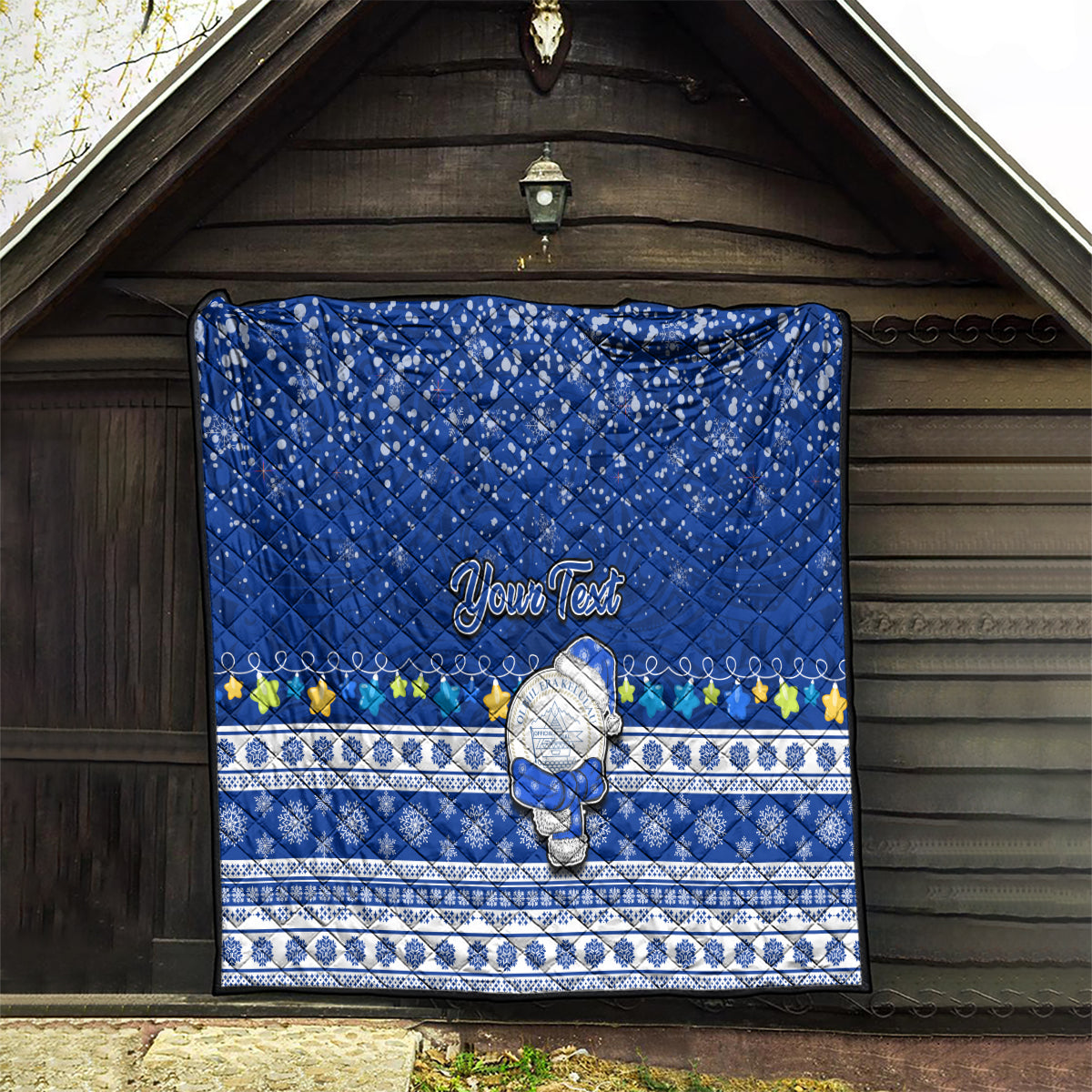 Personalised Palau Christmas Quilt Snowman Hugs Palau Coat of Arms Maori Pattern Blue Style LT03 - Polynesian Pride